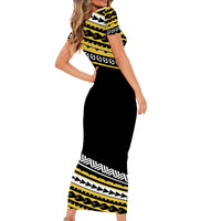 Polynesian Short Sleeve Body Long Dress Simple Gold No.2 LT6 - Polynesian Pride