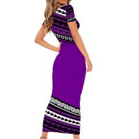 Polynesian Short Sleeve Body Long Dress Simple Purple No.2 LT6 - Polynesian Pride