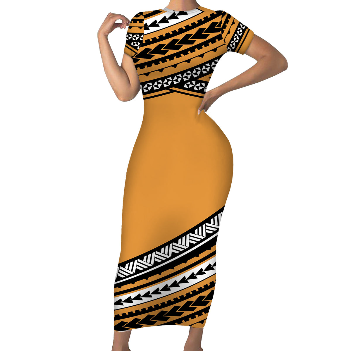 Polynesian Couples Matching Outfits Combo Bodycon Dress And Hawaii Shirt Simple Gold No.1 LT6 - Polynesian Pride