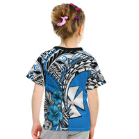 Wallis et Futuna T Shirt KID Polynesian Pattern and Hibiscus Flowers Version Blue LT13 - Polynesian Pride