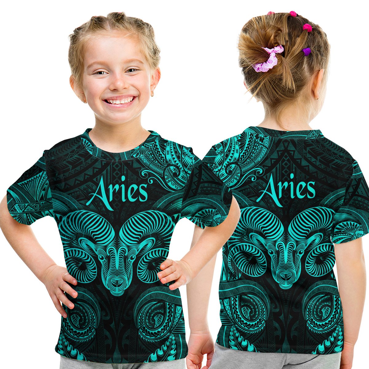 Aries Zodiac Polynesian T Shirt Kid Unique Style - Turquoise LT8 Youth XL Size14 - Polynesian Pride