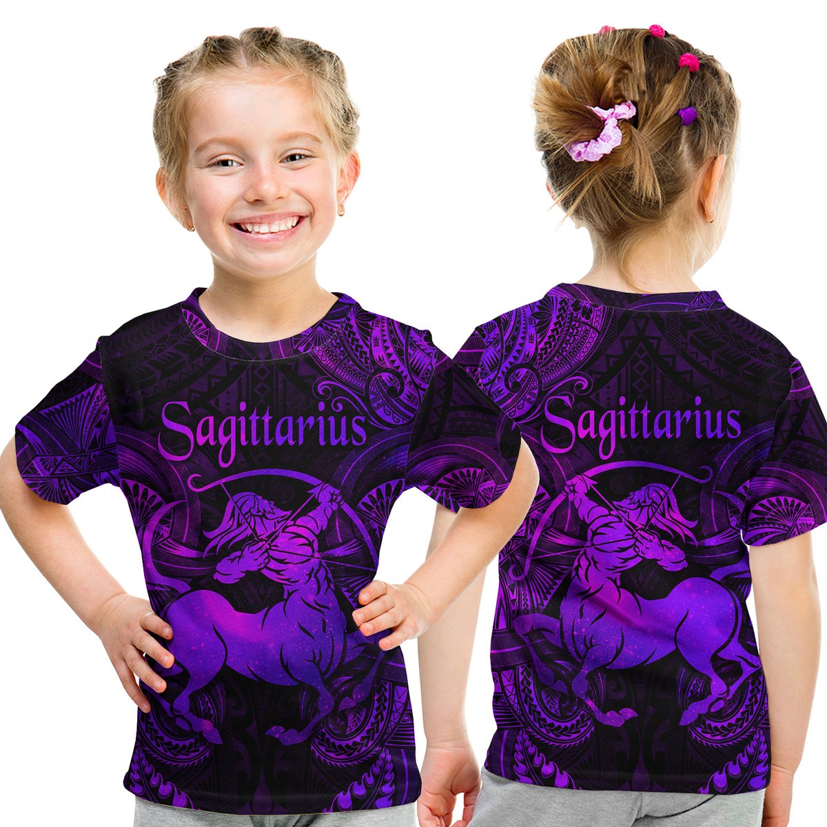Sagittarius Zodiac Polynesian T Shirt Kid Unique Style - Purple LT8 Youth XL Size14 - Polynesian Pride
