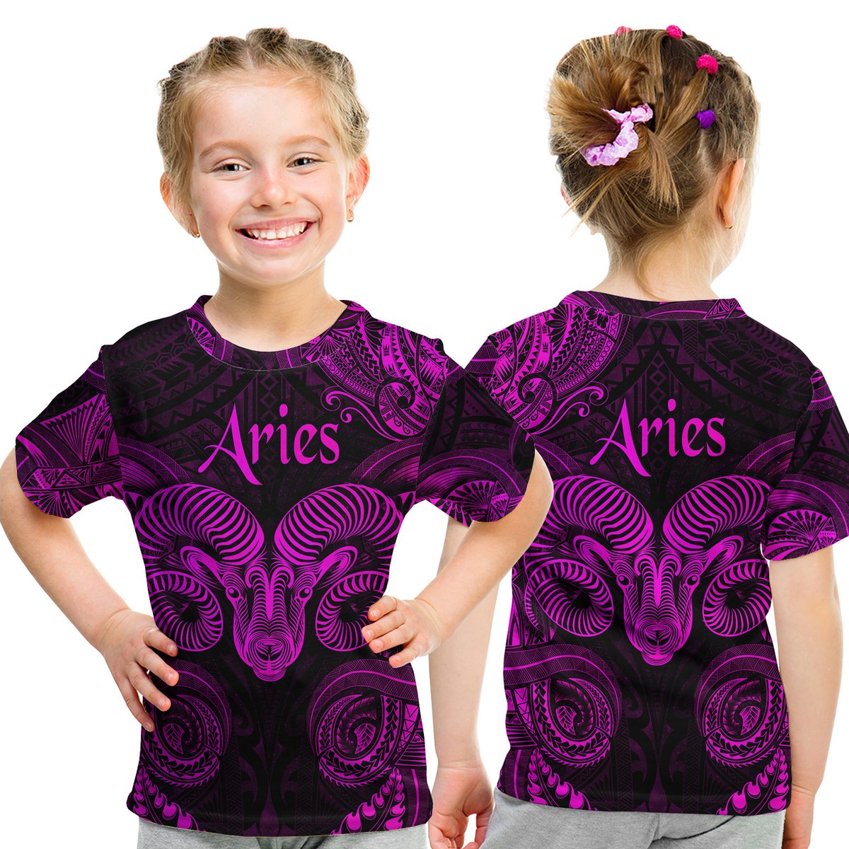 Aries Zodiac Polynesian T Shirt Kid Unique Style - Pink LT8 Youth XL Size14 - Polynesian Pride