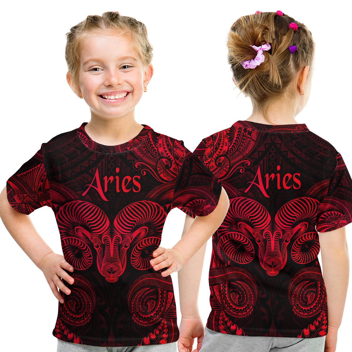 Aries Zodiac Polynesian T Shirt Kid Unique Style - Red LT8 Youth XL Size14 - Polynesian Pride