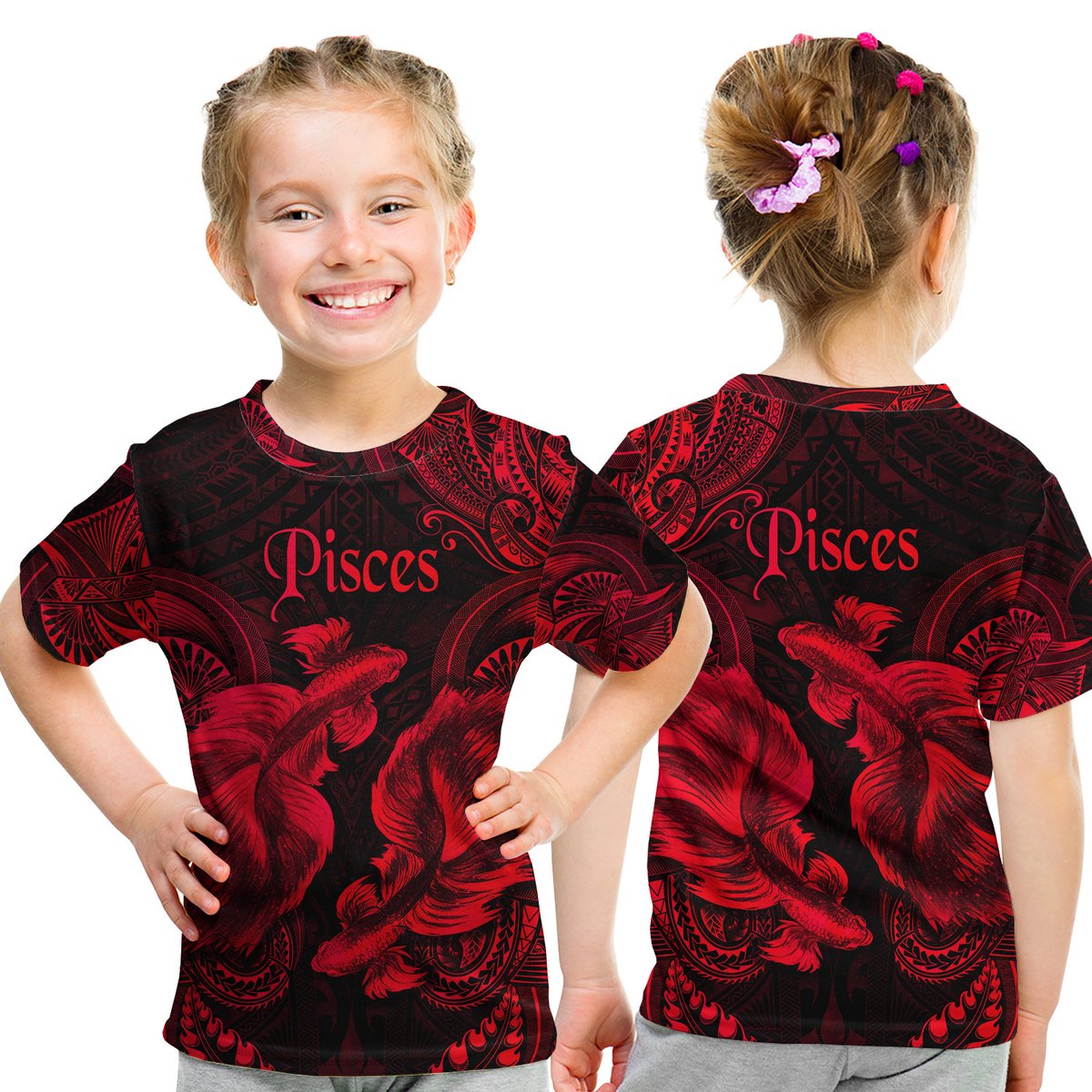 Pisces Zodiac Polynesian T Shirt Kid Unique Style - Red LT8 Youth XL Size14 - Polynesian Pride