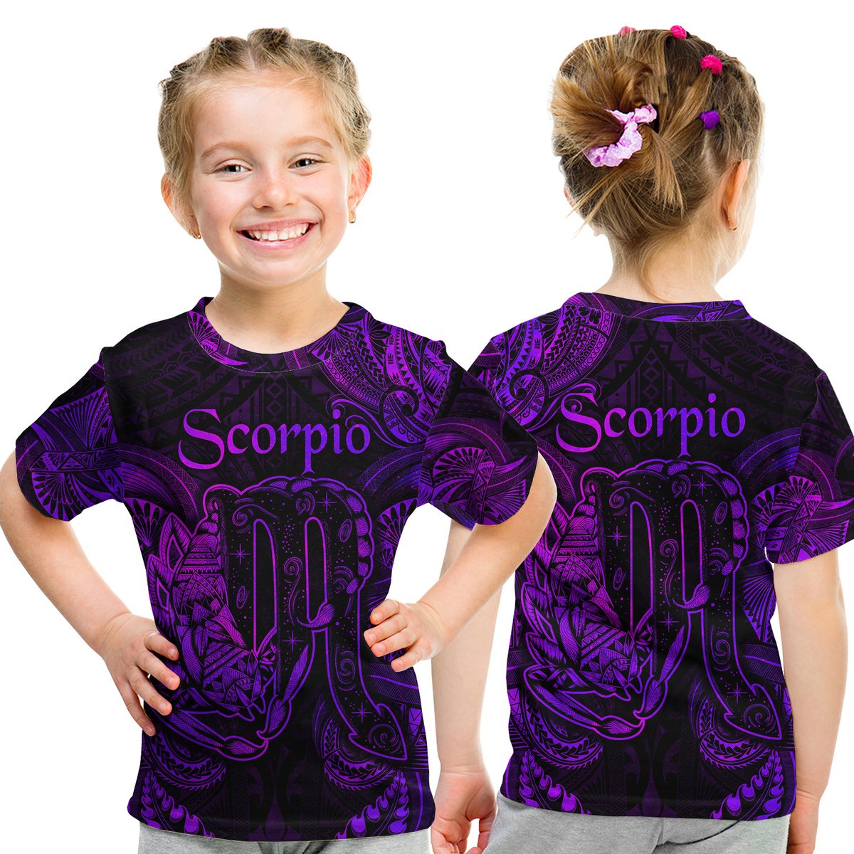 Scorpio Zodiac Polynesian T Shirt Kid Unique Style - Purple LT8 Youth XL Size14 - Polynesian Pride