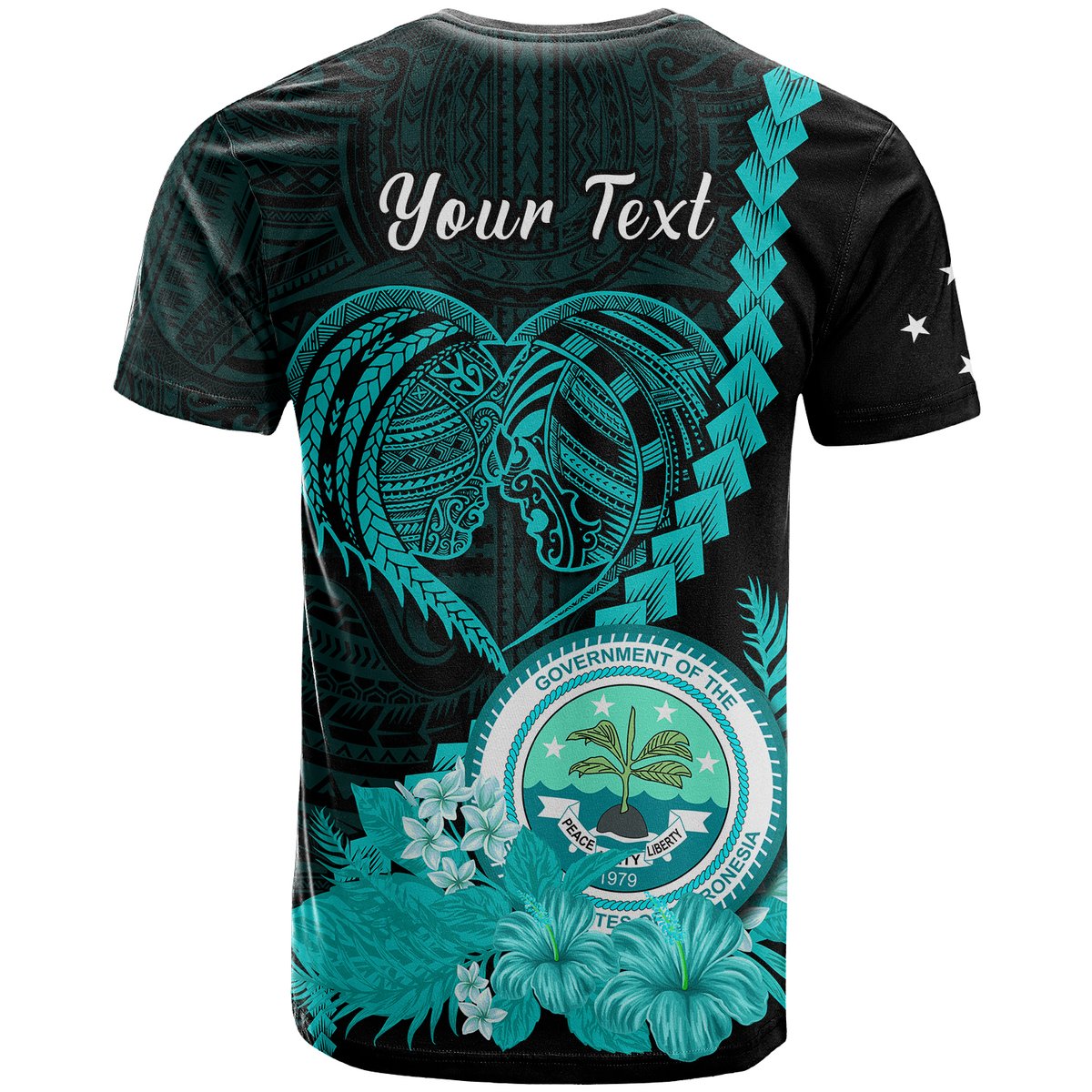 Custom FSM Valentine Couple T Shirt Heart Love Tropical Flowers Turquoise LT14 - Polynesian Pride