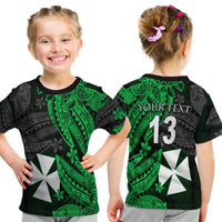 (Custom Text And Number) Wallis And Futuna T Shirt Kid Enjoy Polynesian Flowers Version Green LT13 Youth XL Size14 - Polynesian Pride