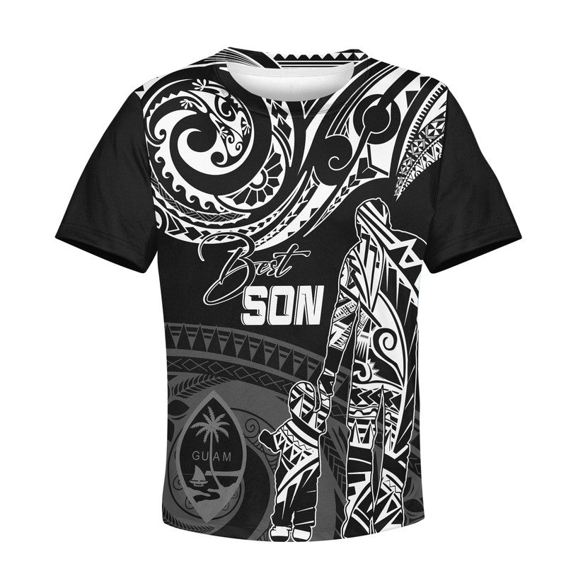 Personalised Polynesian Father's Day T Shirt KID Dad & Kid - Guam LT7 Black - Polynesian Pride