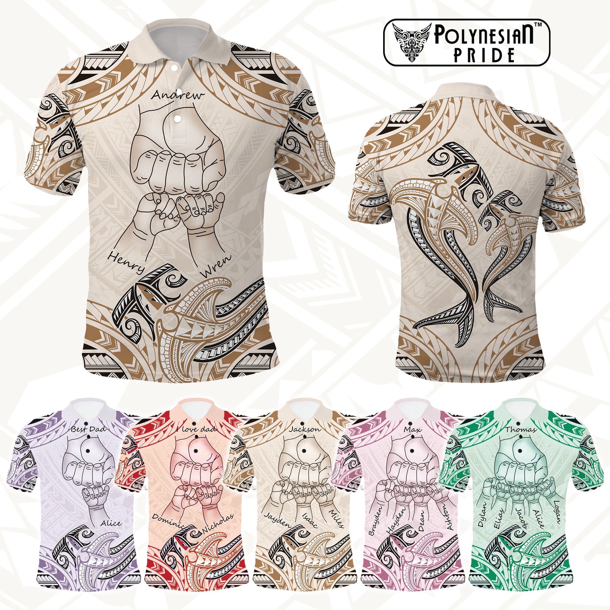 Polynesian Pride Custom Father’s Day Polo Shirt – Fist Bump Design & Shark Tribal Tattoo CTM09