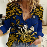 Niue Uga Casual Shirt Tribal Patterns Blue Style LT6 Female Blue - Polynesian Pride