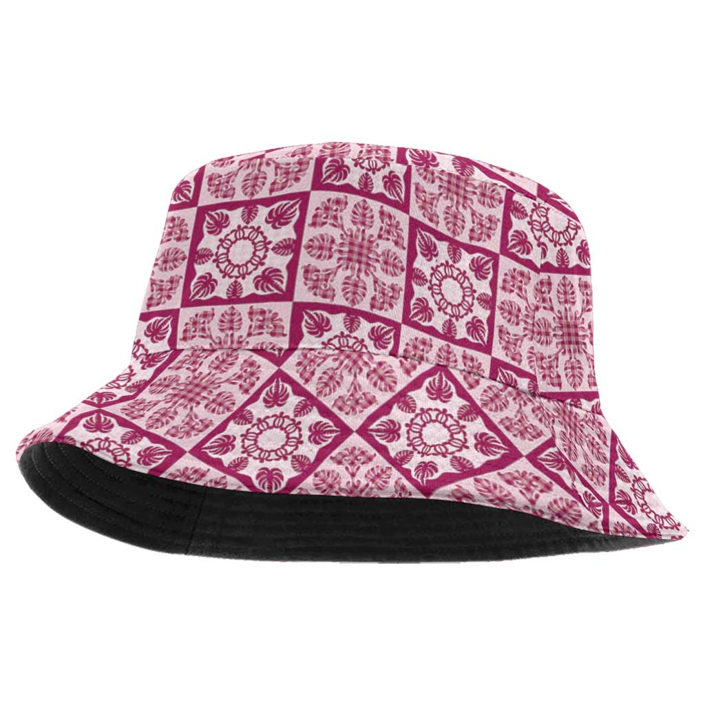 Akala Palaka Quilt Hawaii Bucket Hat Hawaiian Tropical Monstera Sea Turtle LT14 One Size Pink - Polynesian Pride