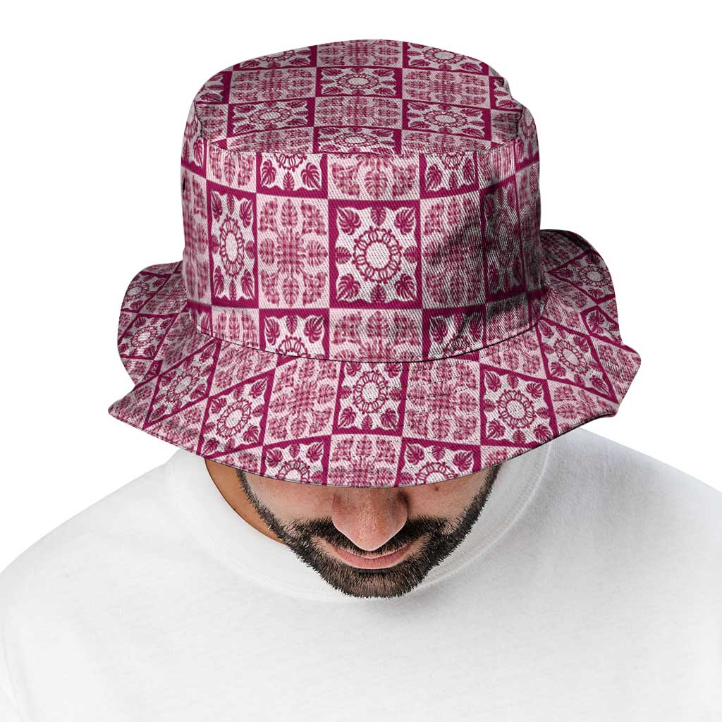 Akala Palaka Quilt Hawaii Bucket Hat Hawaiian Tropical Monstera Sea Turtle LT14 - Polynesian Pride