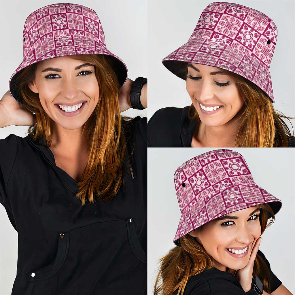 Akala Palaka Quilt Hawaii Bucket Hat Hawaiian Tropical Monstera Sea Turtle LT14 - Polynesian Pride