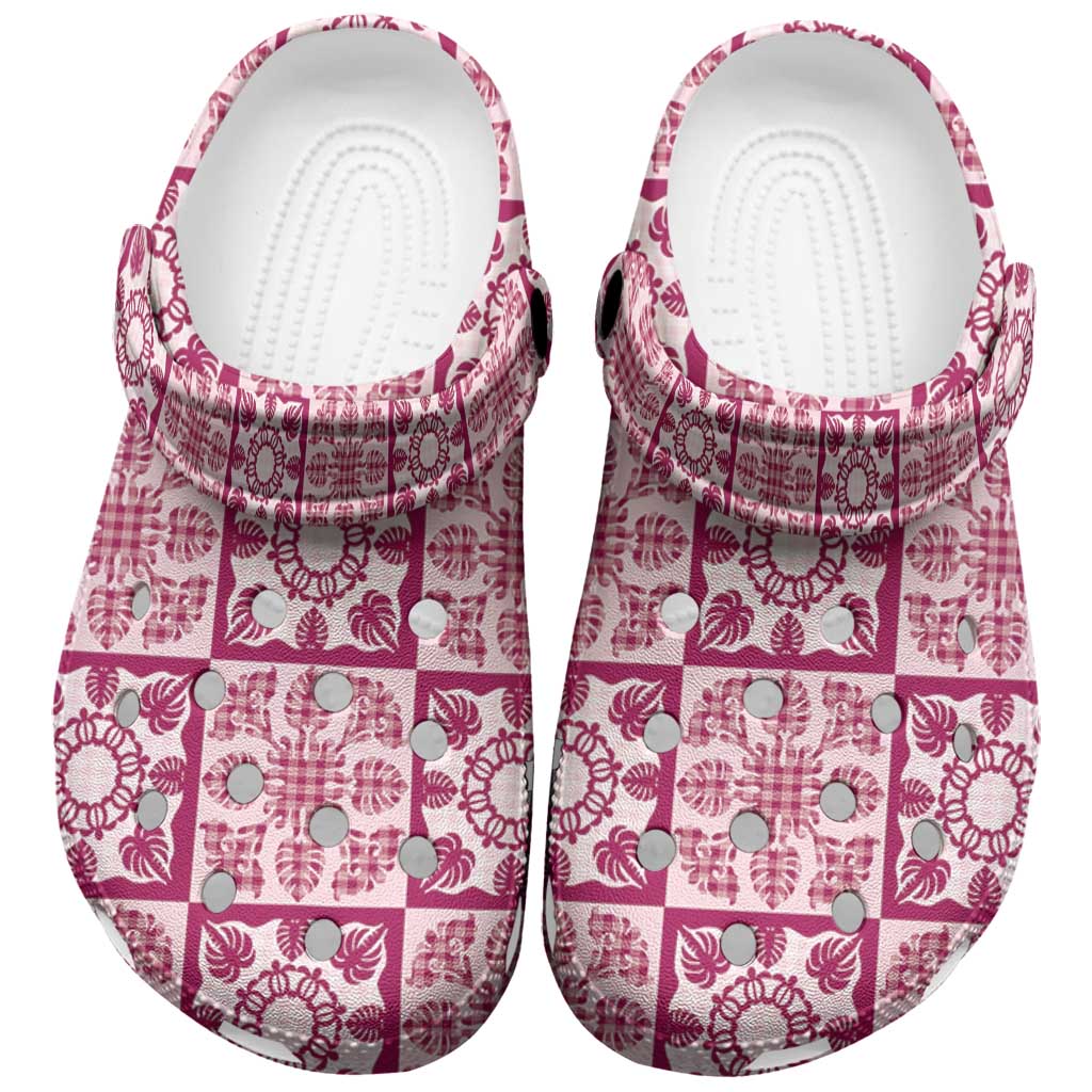 Akala Palaka Quilt Hawaii Clogs Shoes Hawaiian Tropical Monstera Sea Turtle LT14 Pink - Polynesian Pride