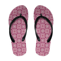 Akala Palaka Quilt Hawaii Flip Flops Hawaiian Tropical Monstera Sea Turtle LT14 Pink - Polynesian Pride
