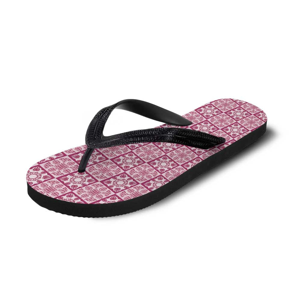 Akala Palaka Quilt Hawaii Flip Flops Hawaiian Tropical Monstera Sea Turtle LT14 - Polynesian Pride