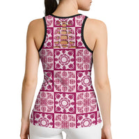 Akala Palaka Quilt Hawaii Hollow Tank Top Hawaiian Tropical Monstera Sea Turtle