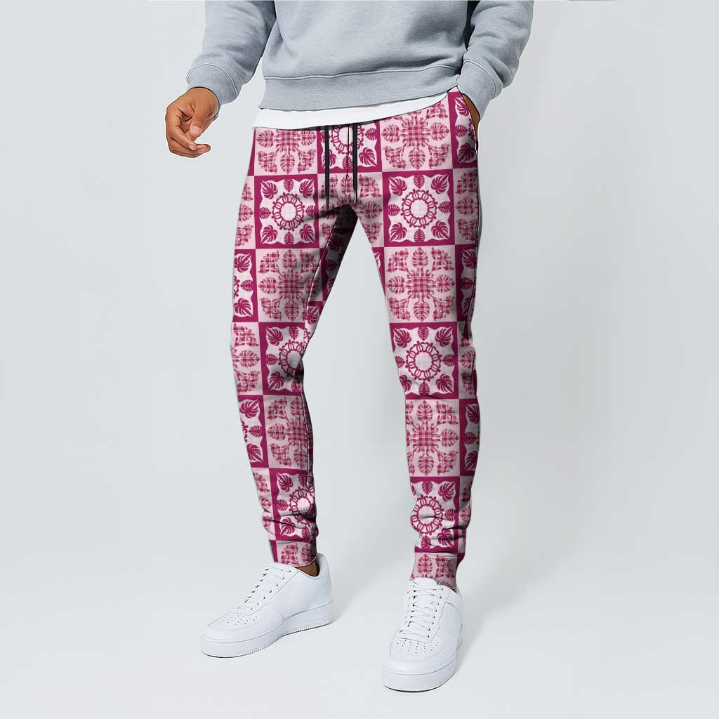 Akala Palaka Quilt Hawaii Jogger Pants Hawaiian Tropical Monstera Sea Turtle