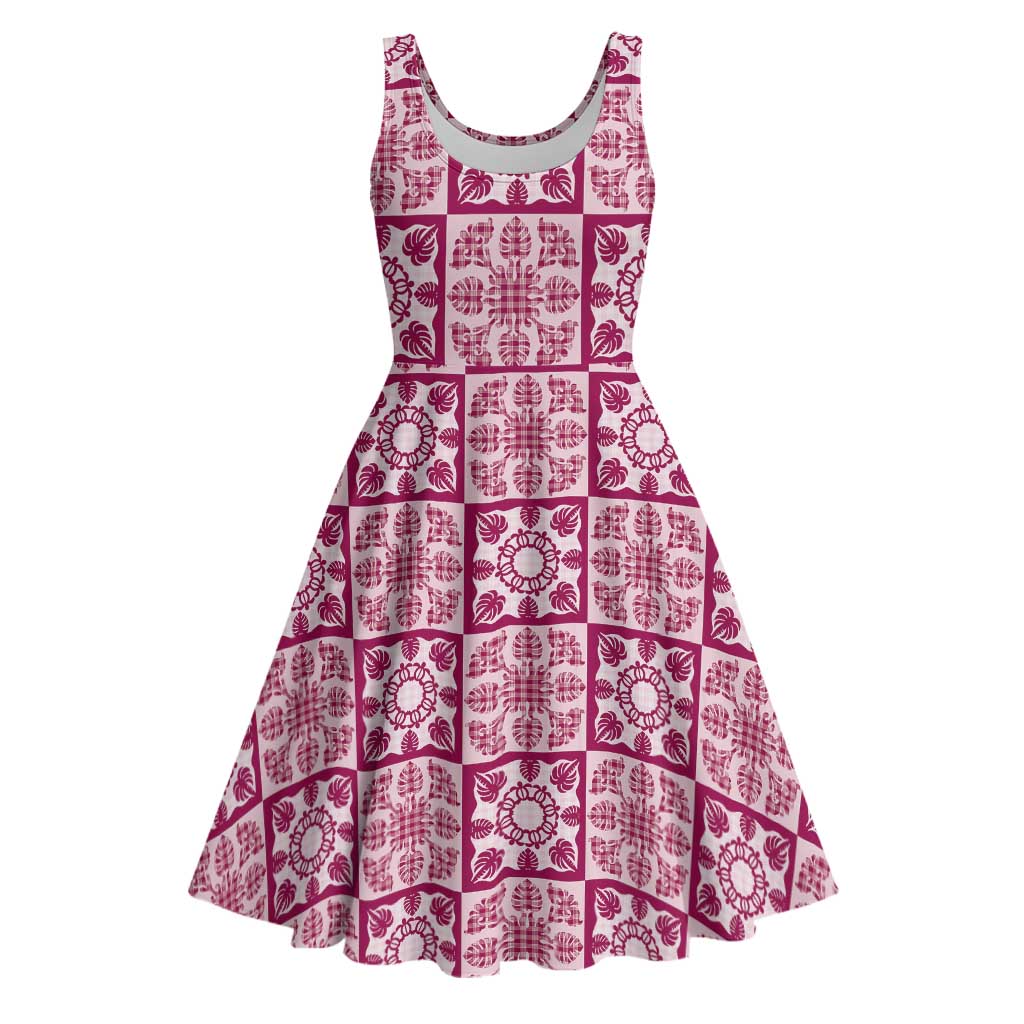Akala Palaka Quilt Hawaii Midi Dress Hawaiian Tropical Monstera Sea Turtle