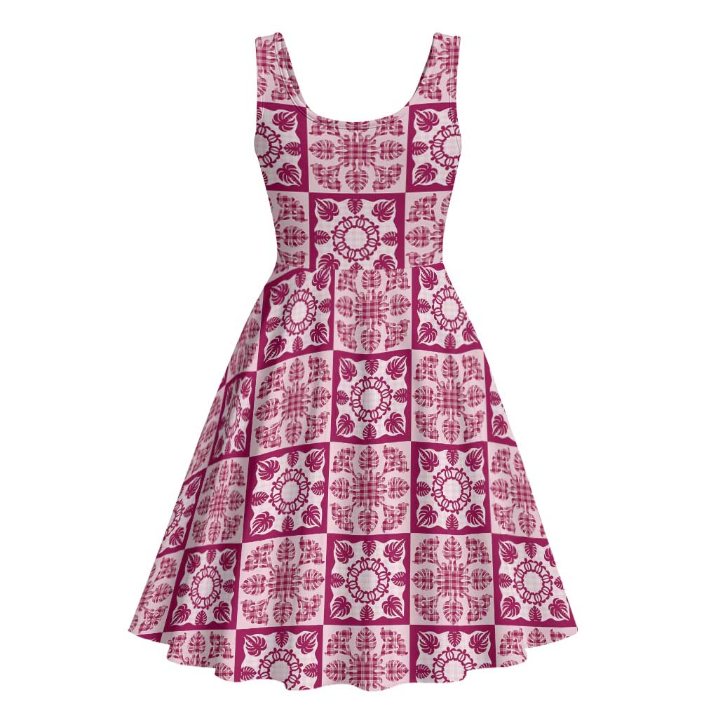 Akala Palaka Quilt Hawaii Midi Dress Hawaiian Tropical Monstera Sea Turtle
