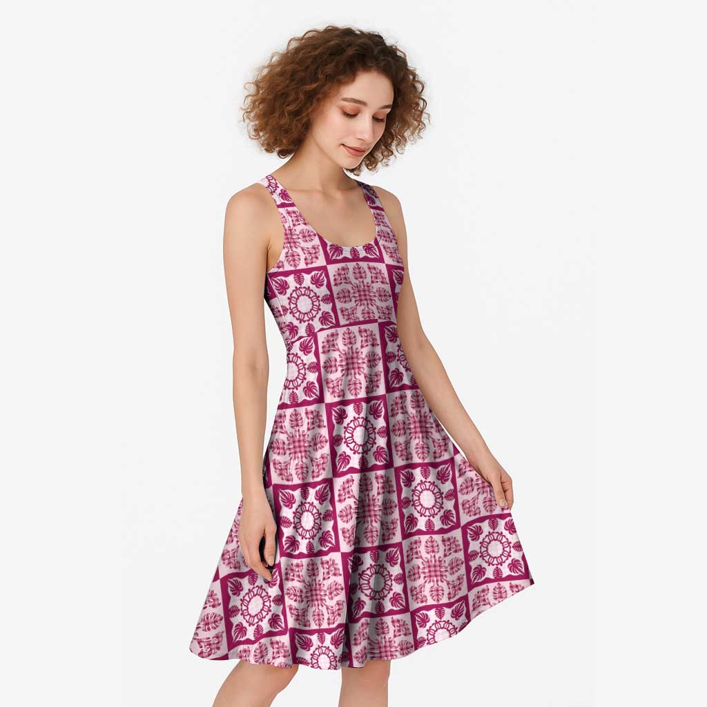 Akala Palaka Quilt Hawaii Midi Dress Hawaiian Tropical Monstera Sea Turtle