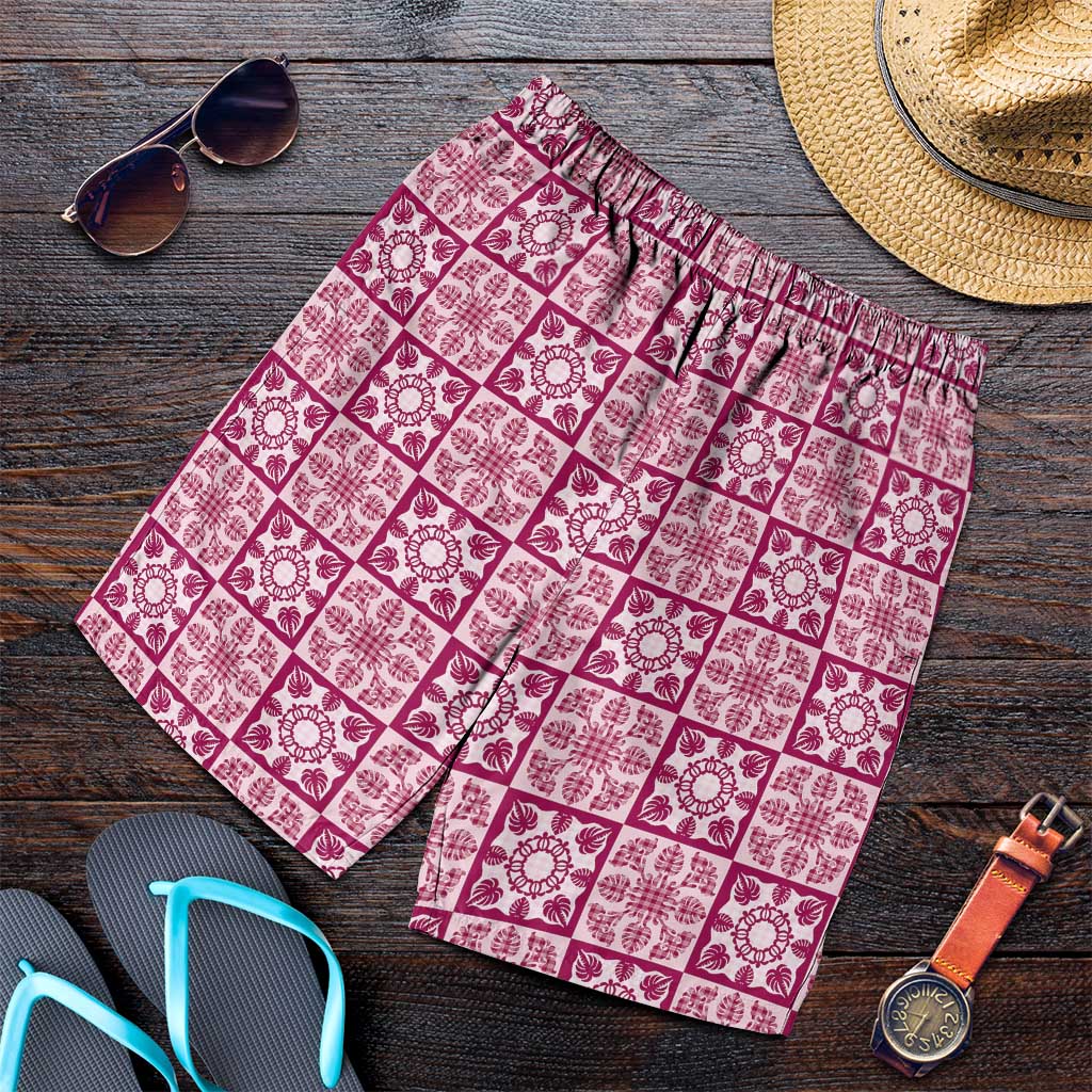 Akala Palaka Quilt Hawaii Shorts for Men Hawaiian Tropical Monstera Sea Turtle