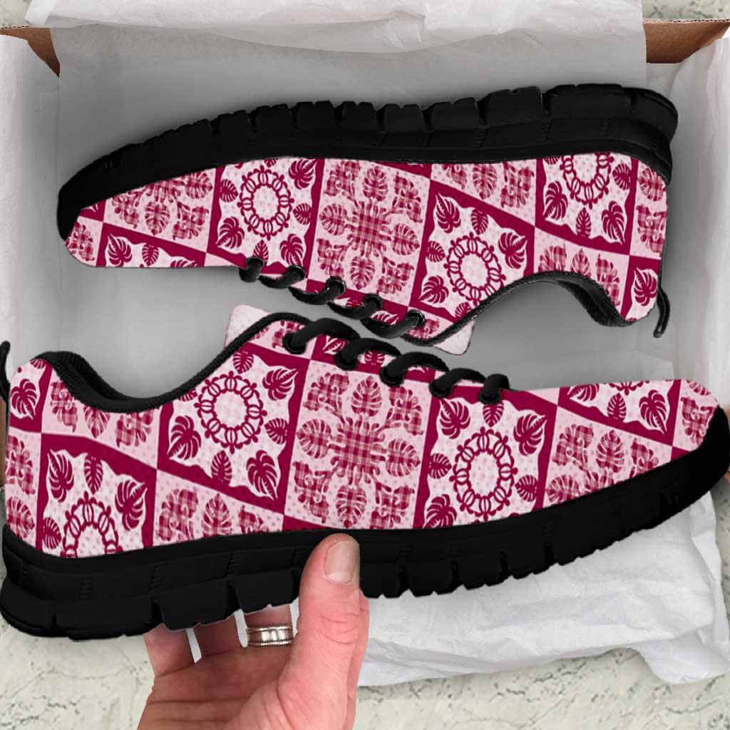 Akala Palaka Quilt Hawaii Sneakers Hawaiian Tropical Monstera Sea Turtle LT14 Pink - Polynesian Pride