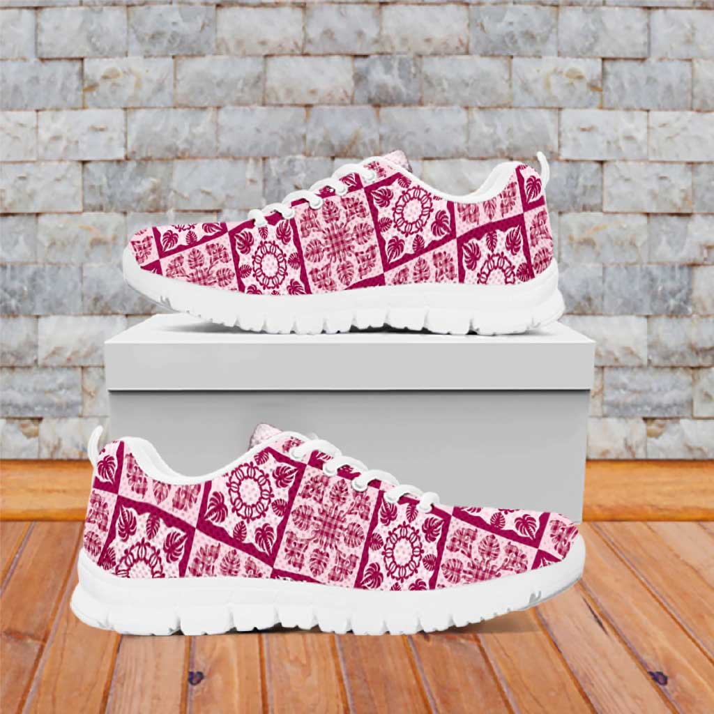 Akala Palaka Quilt Hawaii Sneakers Hawaiian Tropical Monstera Sea Turtle LT14 Pink - Polynesian Pride