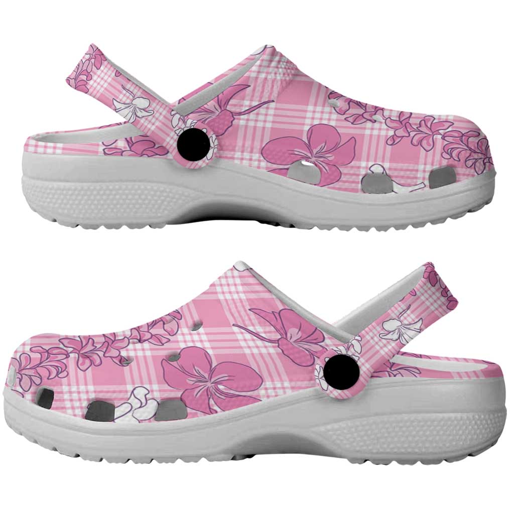 Alaka Aloha Hawaii Clogs Shoes Plumeria Lei With Palaka Motif - Polynesian Pride