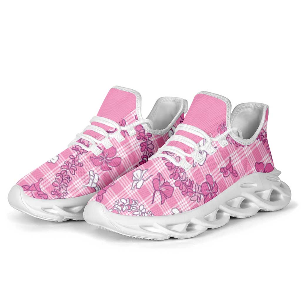 Alaka Aloha Hawaii Clunky Sneakers Plumeria Lei With Palaka Motif - Polynesian Pride