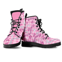 Alaka Aloha Hawaii Leather Boots Plumeria Lei With Palaka Motif - Polynesian Pride