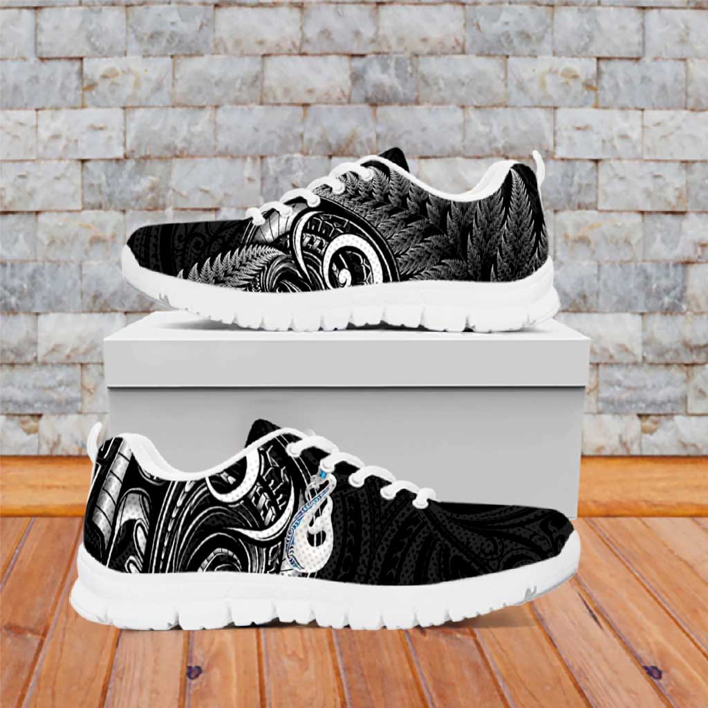 All Black New Zealand Sneakers Aotearoa Silver Fern With Manaia Maori Unique