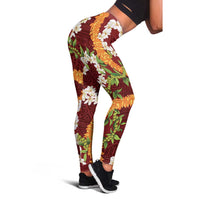 Aloha Festive Hawaii Leggings Mokihana - Maile and Ilima on Crimson - Polynesian Pride