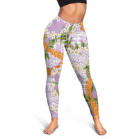 Aloha Festive Hawaii Leggings Mokihana - Maile and Ilima on Lilac - Polynesian Pride