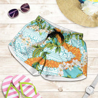 Aloha Festive Hawaii Shorts for Women Mokihana - Maile and Ilima on Turquoise LT7 Turquoise - Polynesian Pride