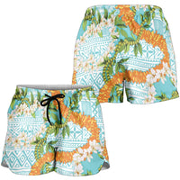 Aloha Festive Hawaii Shorts for Women Mokihana - Maile and Ilima on Turquoise LT7 - Polynesian Pride