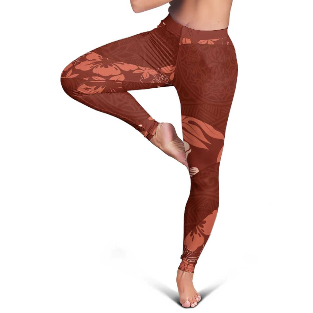 Aloha Hawaii Floral Tapa Leggings Patchwork Crimson - Polynesian Pride