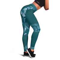 Aloha Hawaii Floral Tapa Leggings Patchwork Teal - Polynesian Pride