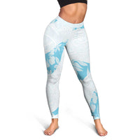 Aloha Hawaii Floral Tapa Leggings Patchwork Turquoise - Polynesian Pride