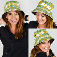 Aloha Hawaii Ilima Maile Lei Bucket Hat Palaka Inspired Hawaiian-plaid White