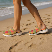 Aloha Hawaii Ilima Maile Lei Clogs Shoes Palaka Inspired Hawaiian-plaid Red