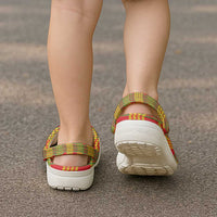 Aloha Hawaii Ilima Maile Lei Clogs Shoes Palaka Inspired Hawaiian-plaid Red