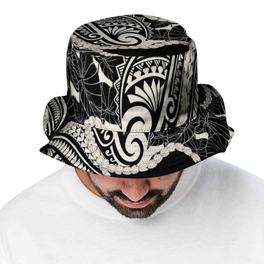 Aloha Hawaii Kalo Pikake Lei Bucket Hat Chest Tattoo Black Hawaiian Pattern