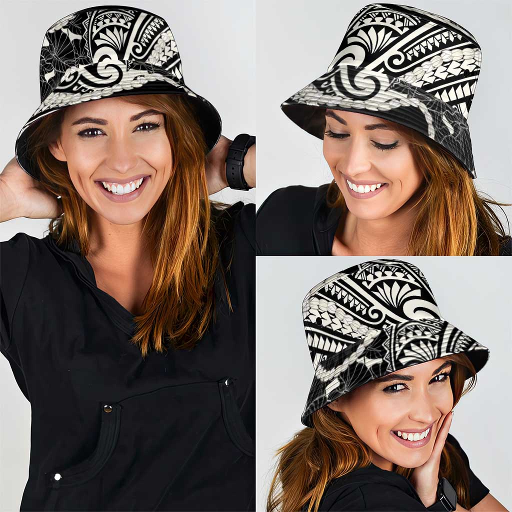 Aloha Hawaii Kalo Pikake Lei Bucket Hat Chest Tattoo Black Hawaiian Pattern