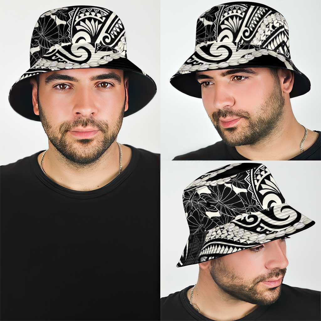 Aloha Hawaii Kalo Pikake Lei Bucket Hat Chest Tattoo Black Hawaiian Pattern