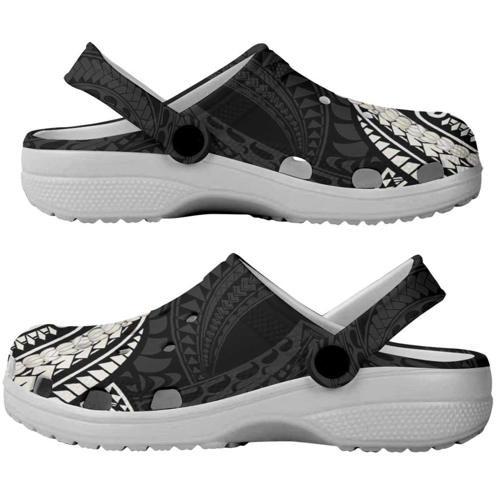 Aloha Hawaii Kalo Pikake Lei Clogs Shoes Chest Tattoo Black Hawaiian Pattern LT14 - Polynesian Pride