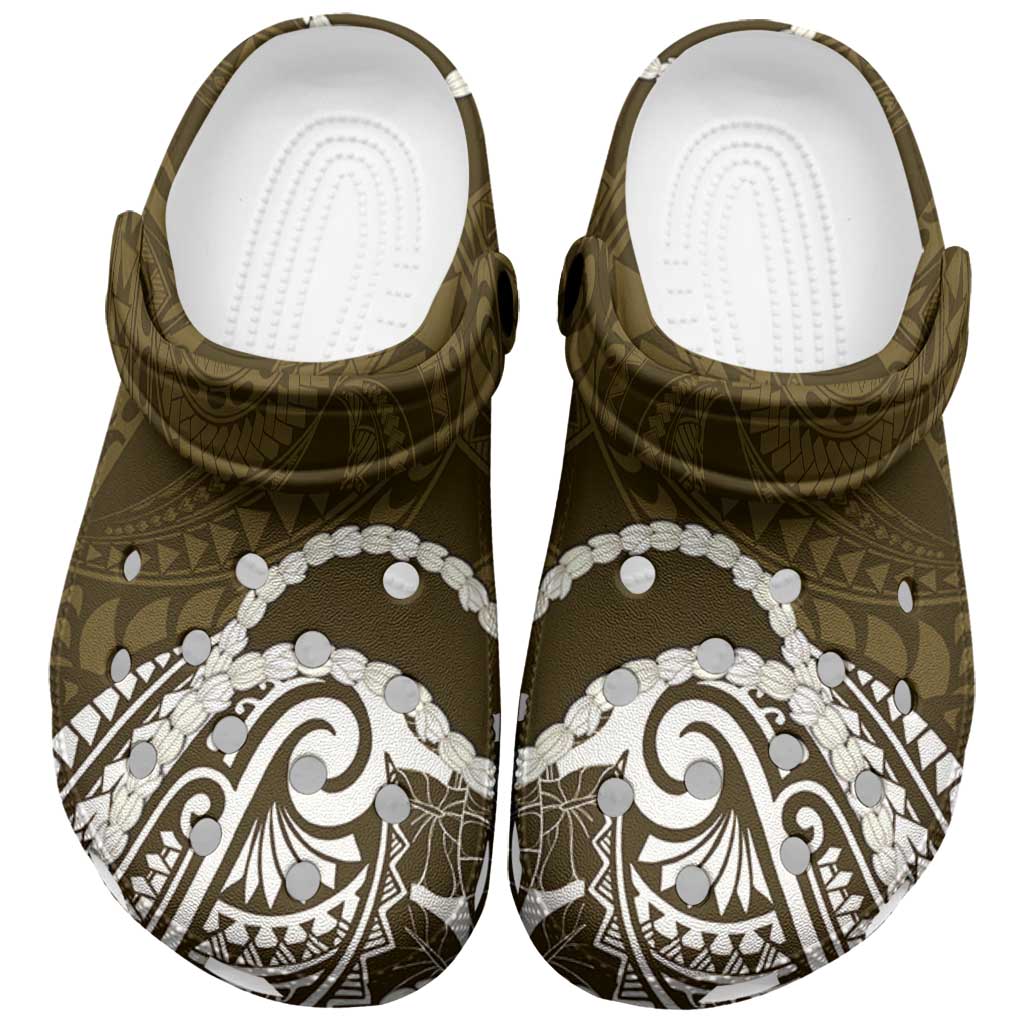 Aloha Hawaii Kalo Pikake Lei Clogs Shoes Chest Tattoo Gold Hawaiian Pattern LT14 Gold - Polynesian Pride