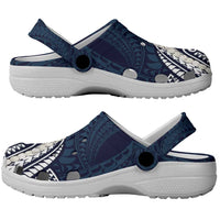 Aloha Hawaii Kalo Pikake Lei Clogs Shoes Chest Tattoo Oxford Blue Hawaiian Pattern