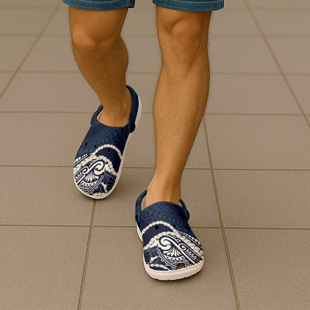 Aloha Hawaii Kalo Pikake Lei Clogs Shoes Chest Tattoo Oxford Blue Hawaiian Pattern